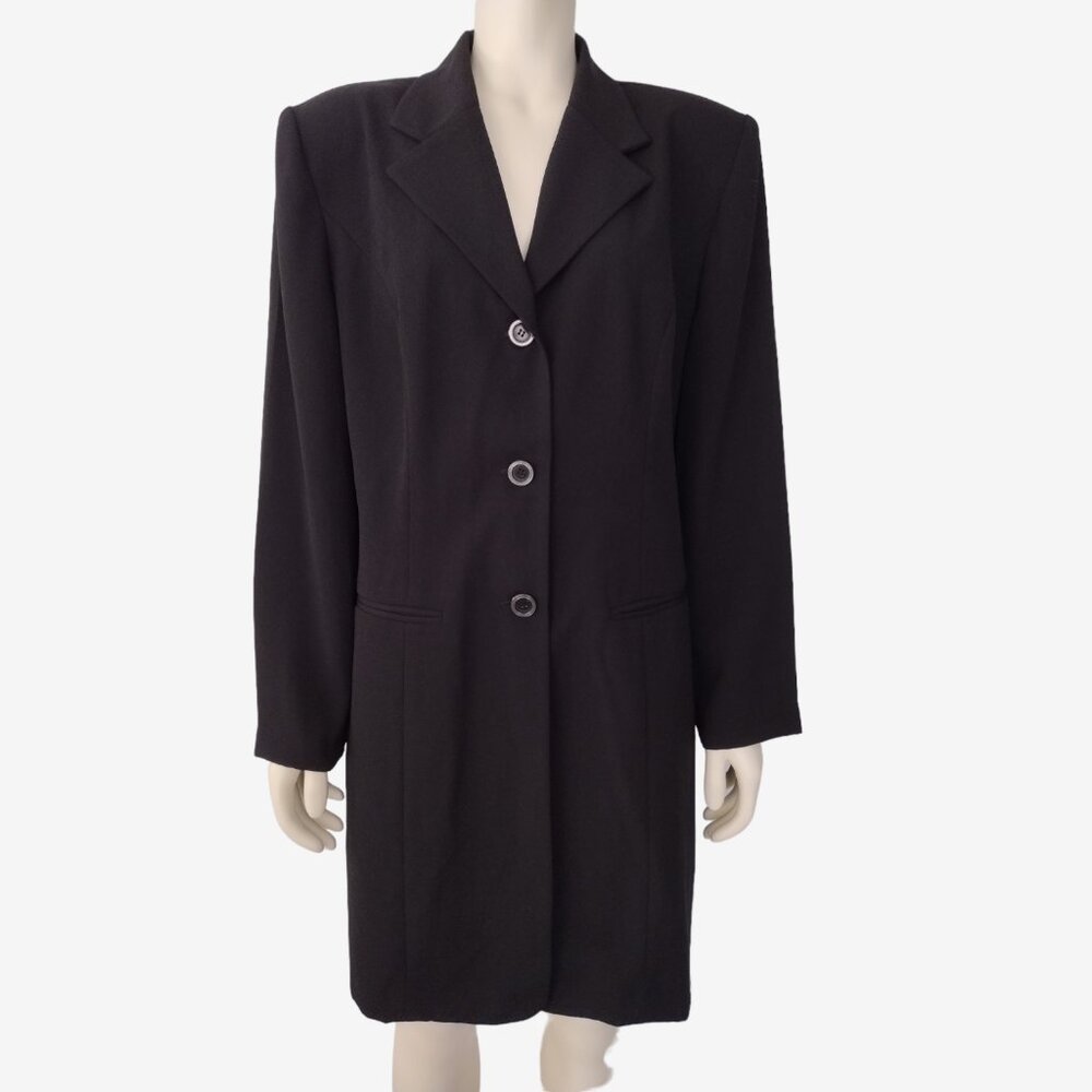 Vintage 1990s Black Tailored Button Down Lightweight Long Jacket Size 16